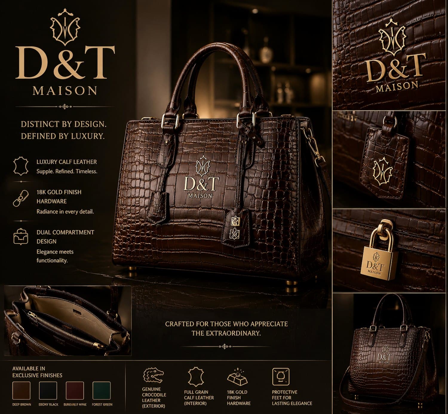 Deep Brown Croc Satchel
