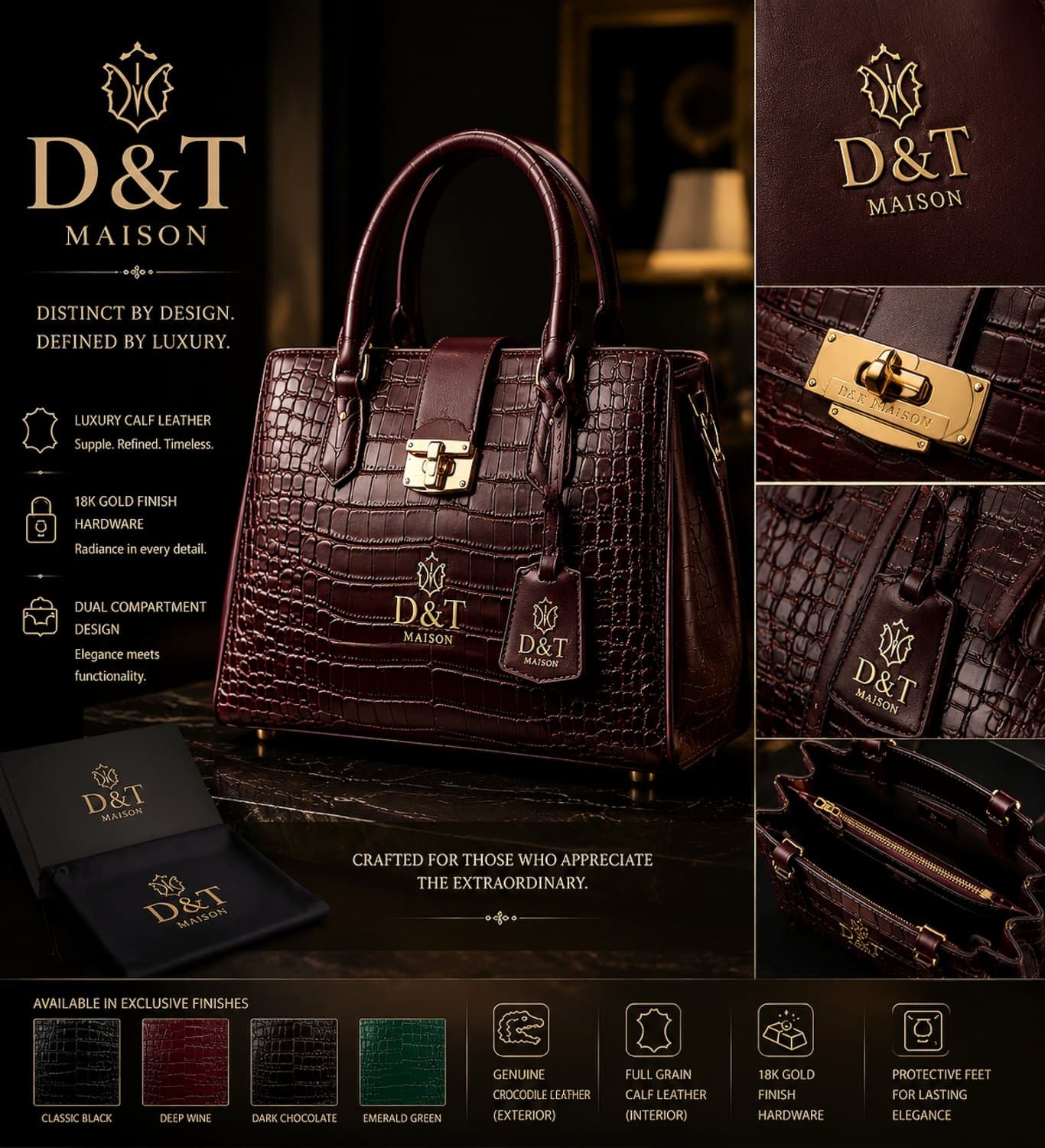 Bordeaux Croc Satchel